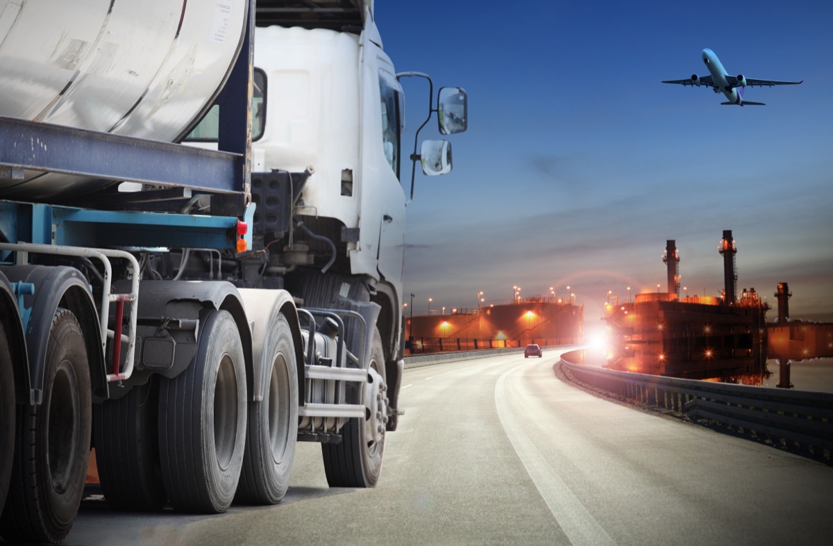 Fuel transport truck and aircraft logistics