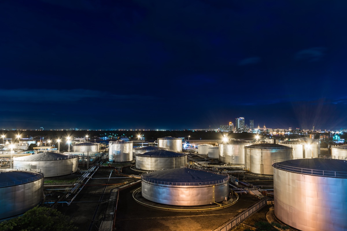 Storage tanks at night